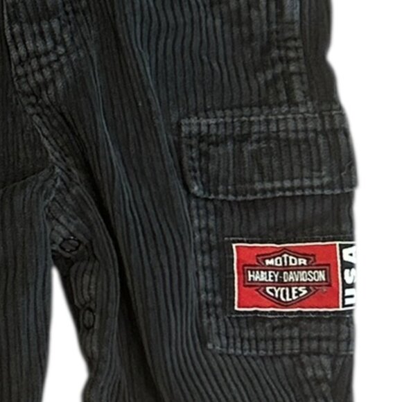 Infant Black Corduroy Overalls 12M Harley Davidson Style Cargo Pockets Logo - Picture 6 of 6